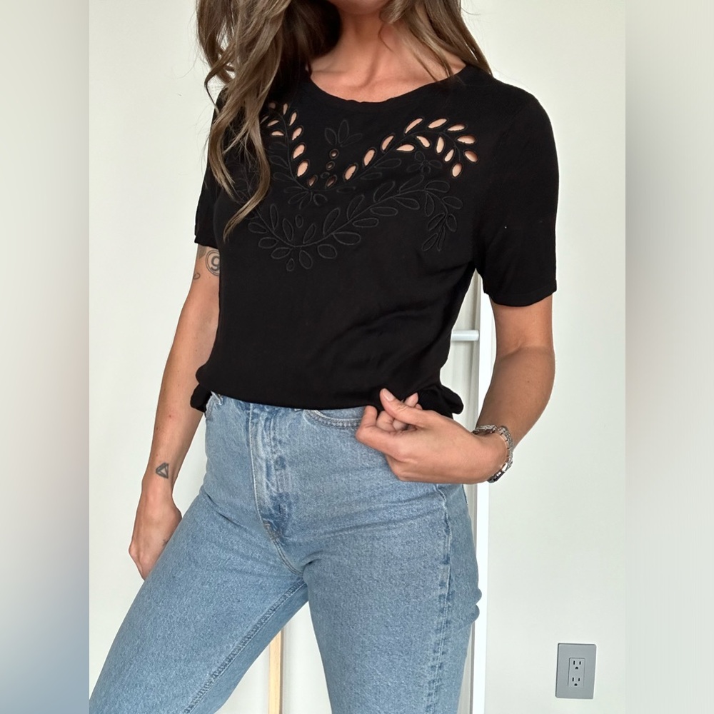H&M Black Knit Embroidered Blouse